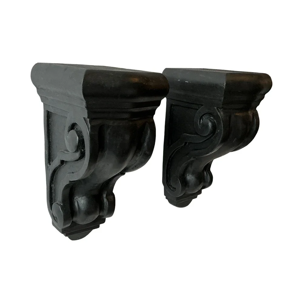 Set of 2 Black Ornate Decorative Shelf Corbel Brackets B-OMLCA-8 9.75x4.5in